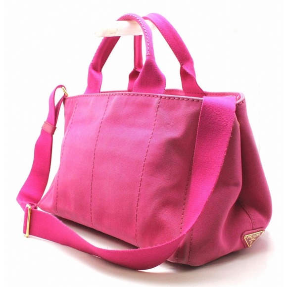 Prada Pink Shoulder Tote Canvas Bag Canapa Handbag 2WAY Bag - Picture 1 of 9